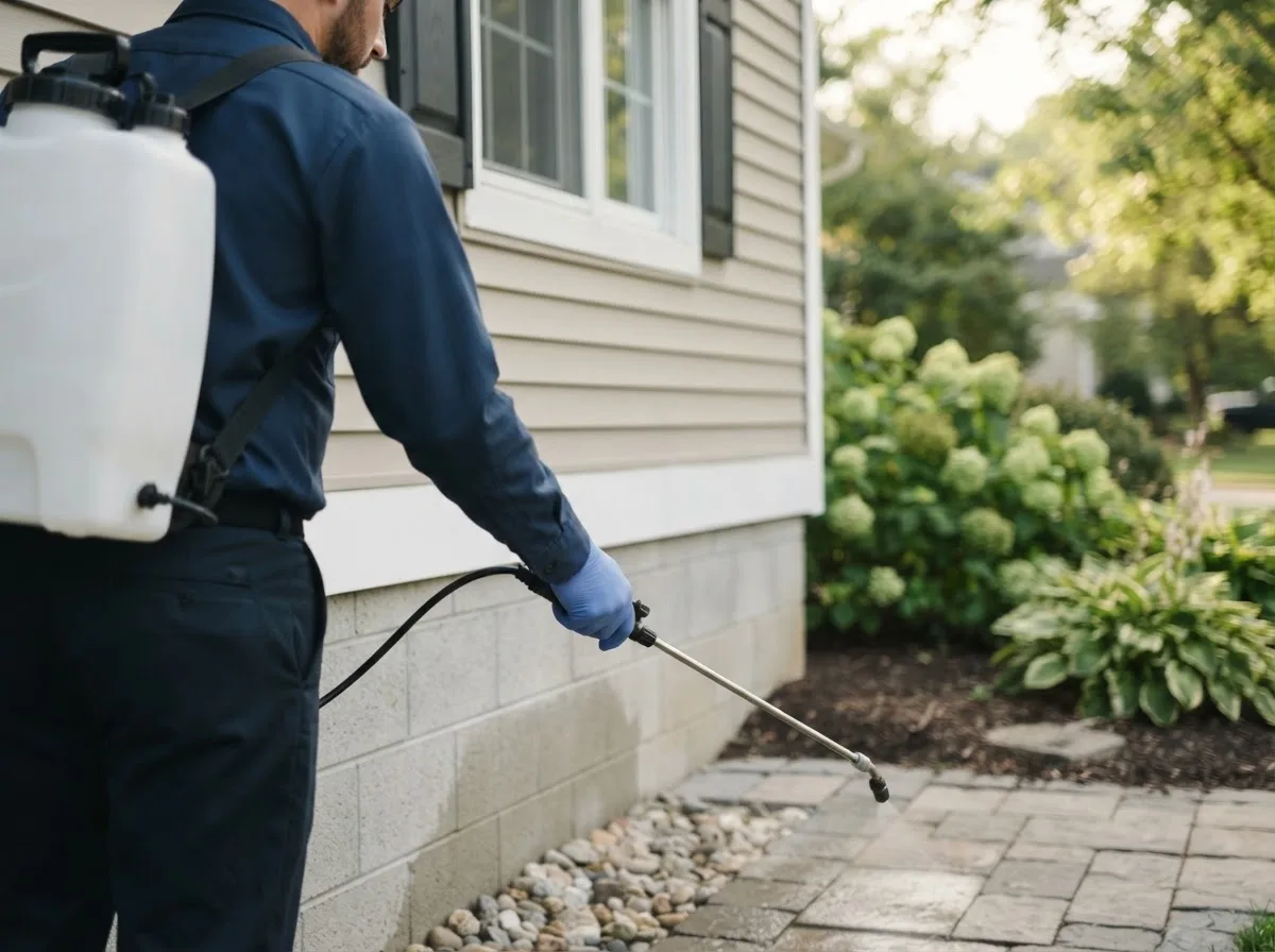 Pest control technician inspecting a home in Dresden, OH